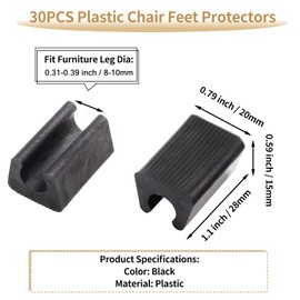 Bivethoi 30PCS Plastic Chair Feet Protectors 10mm Plastic Cap, Bar Stool Feet Floor Protectors Black Plastic Furniture Feet, Rectangle Chair Leg Covers Non-Slip Tips, Patio Chair Foot Pads Glides