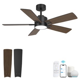 HYSZL 42 Inch Ceiling Fan with Light and Remote, Modern Smart 5 Blades Ceiling Fan, Quiet 6 Speeds Reversible DC Motor, Compatible with Alexa, Perfect for Bedroom, Farmhouse & Covered Outdoor Patios