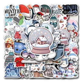 Winter Sticker for Laptop (50 Pieces), Gift for Children, Teenagers, Adults, Boys, Winter Waterproof Vinyl Stickers for Scrapbooking, Skateboard, Car, Luggage