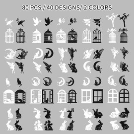 4 パック ヴィンテージ スクラップブック カットアウト ペーパー ウィンドウ フレーム デコレーション ペーパー フェアリー バード ラビット デコ ペーパー カード作り DIY フォトアルバム用 (Moon)