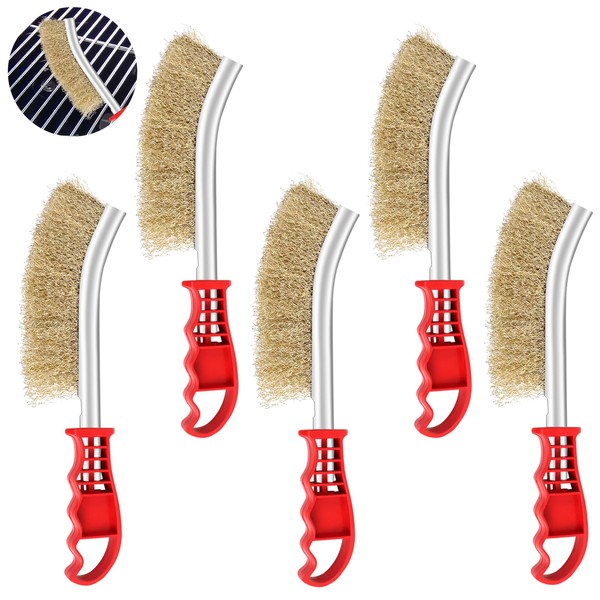 Pack of 5 Brass Grill Brushes, Small Wire Brushes with