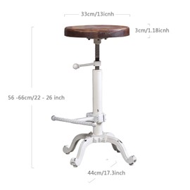 Topower Industrial Retro Vintage Farm Wooden Tractor Stool Kitchen Swivel Height Adjustable bar Stool (Antique White)