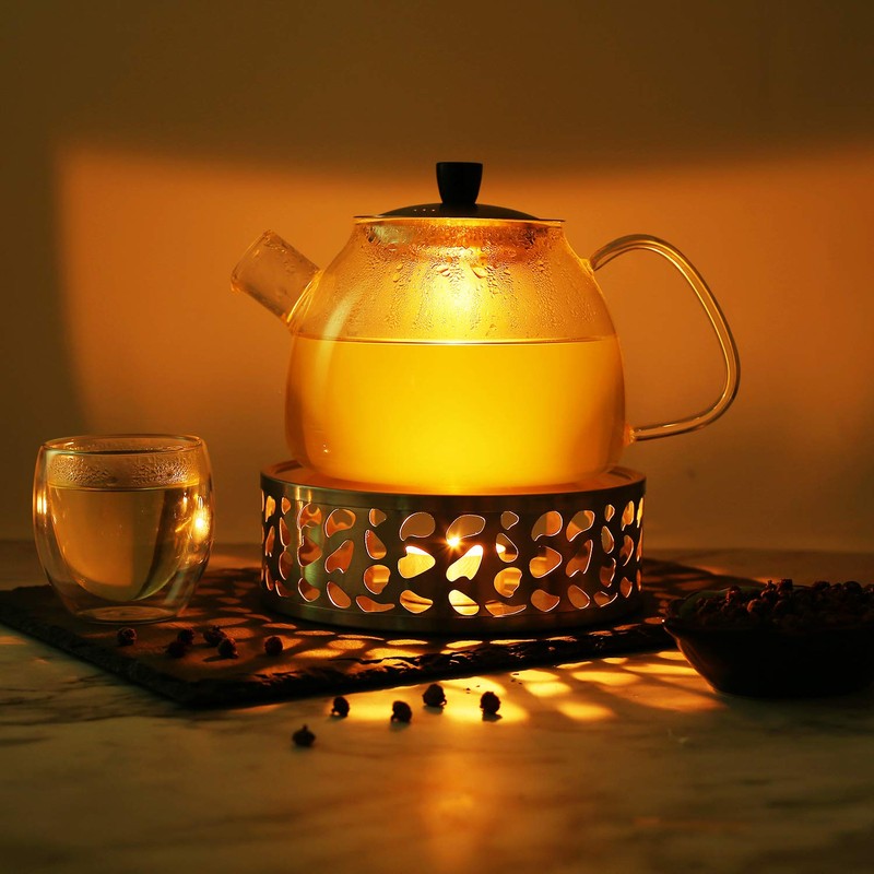 Simtive Teapot Warmer, Brushed Stainless Steel Tea Warmer with Tealight