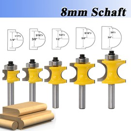 Mesee Pack of 5 Wheel Router Bits, Bullnose Cutter Set, 8 mm End Mill Flush Trim Bit, Round Cutter Router Bit Set, Router Cutter Set for DIY CNC Engraving Machine, Trimming Machine, Woodworking