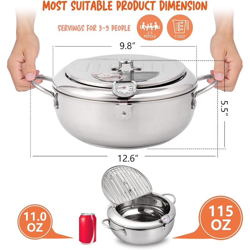 Deep Fryer Pot,Oxydrily Japanese Tempura Deep Fryer Stainless Steel Frying