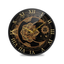 ALAZA Sun Crescent Moon Boho Bohemian Alchemy Wall Clock Battery Operated Silent Non Ticking Clocks for Living Room Decor 12 Inch / 9.5 Inch