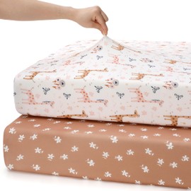 FILLEEP Baby Crib Sheets for Boys Girls Neutral, 2 Pack Crib Mattress Sheet for Standard Crib and Toddler Mattress, Super Soft Breathable Fitted Crib Sheet 52x28x8in (Brown Giraffe)