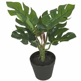 10" Split Philodendron Monstera Leaf Silk Plant w/Pot -Green (Pack of 4)
