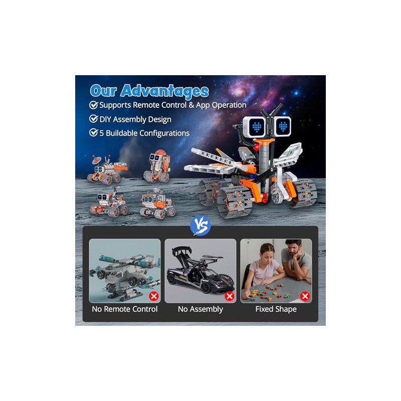 Smart Programmable Robot for Kids 8-12, 5-in-1 STEM Building Robot