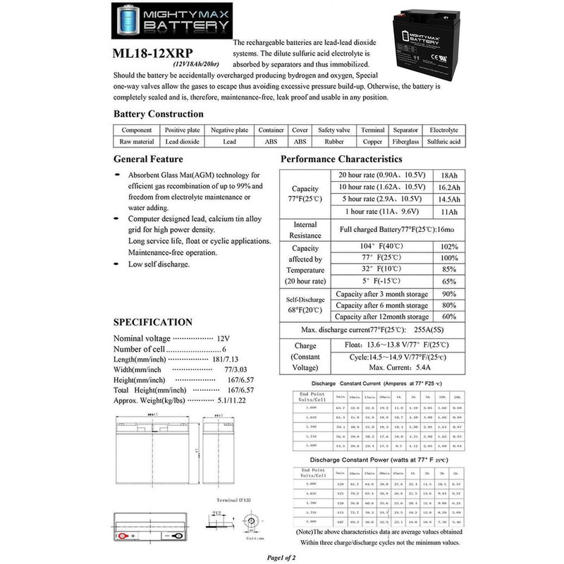 Mighty Max Battery 12V 18AH SLA Battery for Briggs Stratton