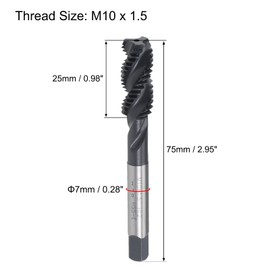uxcell M10 x 1.5 Spiral Flute Thread Tap, Metric Machine Threading Tap HSS Nitriding Coated, Round Shank with Square End, H2 Tolerance