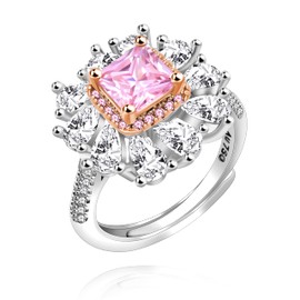 Uloveido Simulated Tourmaline Birthstone Ring Adjustable Princess Cut Square CZ Pink Wedding Promise Rings Women Y1822