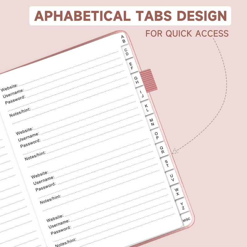 Password Book with Alphabetical Tabs – Hardcover Internet Address &