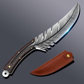 Feather Knife,Meat Cleaver Kitchen CookingKnife with Sheath Outdoor CampingThanksgiving Christmas Gifts Steel Cover feather knife sharp feather - shape: ZD-01