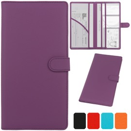 Car Registration and Insurance Holder, Srandme Leather Magnetic Shut Vehicle Glove Box Organizer for Document, Card, Driver License, Purple