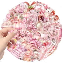 50Pcs Transparent Pink Aesthetics Stickers, for Scrapbooking, Journaling, Photo Albums, Collage, and Cards Romantic Stickers for Girls