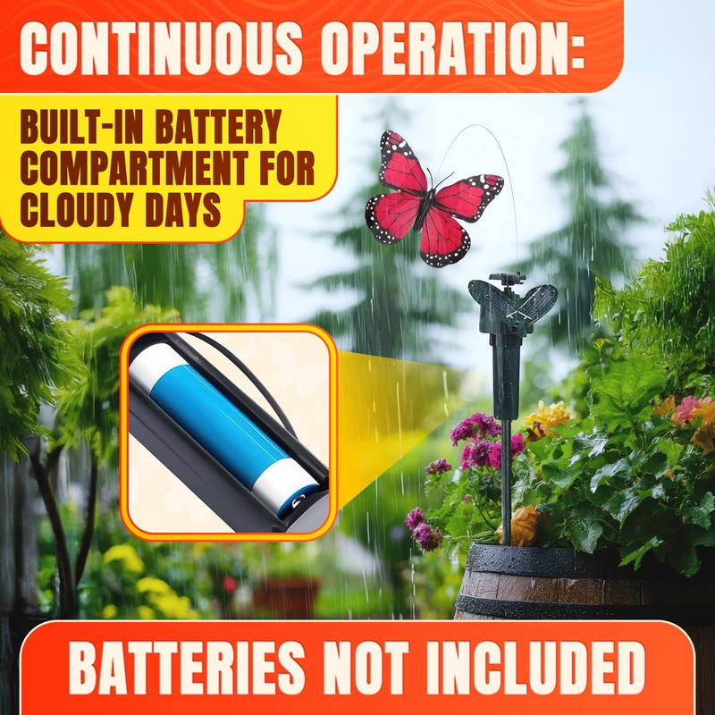 3 Pcs Fluttering Solar Butterfly Garden Stakes - Waterproof Flying