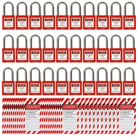 TAEGIQI 30 Red Lockout Tagout Locks with 30 pcs Lock Out Tag Out Tags,Padlocks,Loto Locks Keyed Different,OSHA Compliant Safety Locks