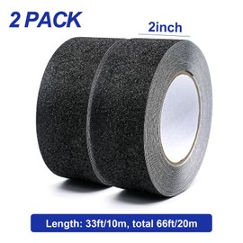 BOMEI PACK Heavy Duty Black Anti Slip Tape, Waterproof Non Slip Safety Tape for Stair Steps Outdoor/Indoor, 2Rolls Grip Traction Tape 2 Inch x 33Ft