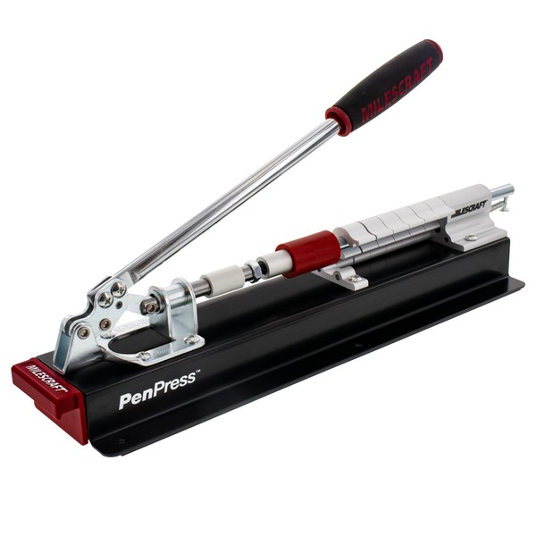Milescraft 4701 Pen Press – Join Turned Pens & Projects – Advanced, Spring-Loaded Design Holds Workpiece in Place & Adjusts Size Quickly Using Six Quick-Flip Stop Settings. Includes Two Receiving Tips