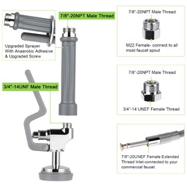 Spray Valve with 45" Pre Rinse Hose, Pre Rinse Sprayer with Stainless Flexible Hose Commercial Sink Sprayer Nozzle with Ergonomic Handle Replacement Kit for Restaurant Kitchen Industrial Faucet