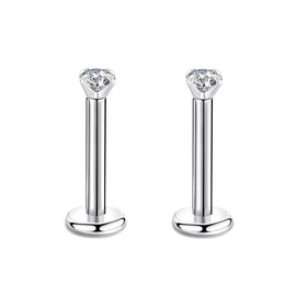 CANDYFANCY 16g 2/3/4mm Cubic Zirconia Stone Triple Forward Helix Ear Cartilage Tragus Studs Lip Piercing Earrings 16 gauge(2mm stone, 8mm Length, 2pcs)