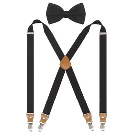 Doloise Suspenders Men&Women Bowtie Set X back Suspender For Wedding, Formal Events with 1 Inch Wide Elastic Braces （Black）