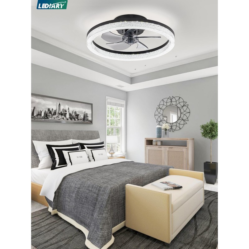 LEDIARY 20" Low Profile Ceiling Fan with Light and Remote,