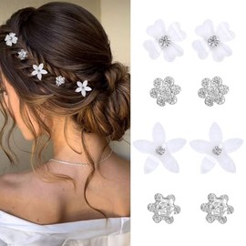 Mezrkuwr 20 Stück weiße kleine Blumen-Haarspangen, Blumen Haar Accessoires, Mini-süße Strass-Metall-Haarnadeln für Frauen, Haarspangen für Hochzeit, Haarschmuck, 4 Blumenmuster