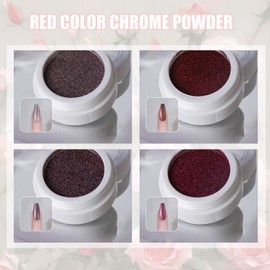 GZMAYUEN 4 Boxes Red Chrome Nail Powder Mirror Effect Metalic Powder Pigments for Nails, Deep Red, Pink，Rose Red Mirror Metallic Powder for Nails