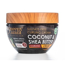 Queeny Cazara Coconut & Shea Butter - Sulfate Free CURLING CREAM 260 ml / 8.8 oz - (Made with Vitamin B Complex) (For Natural, Curls, & Waves) - Defines, Softens, & Moisturizes.
