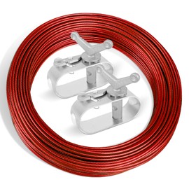 100ft Pool Cover Cable & 2 Winch Suitable for Above Ground Swimming Pool Plastic-Coated Steel Cable Aluminum Spring Loaded Ratchet for Securing Above Ground Swimming Pool Covers (Red)