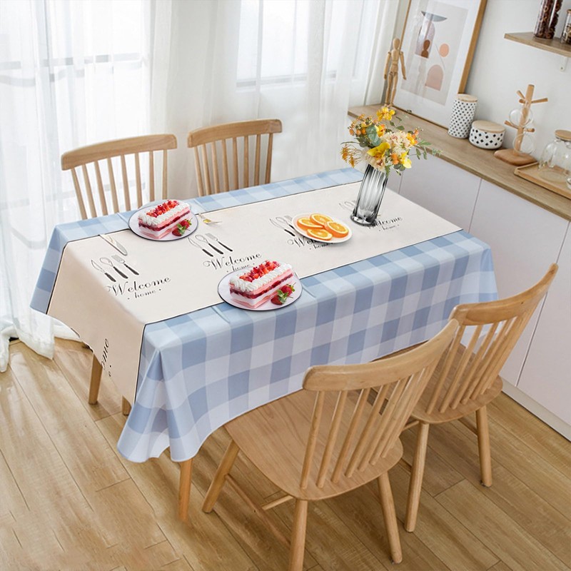 Andiker Rectangle Tablecloth, PEVA Checkered Waterproof Tablecloth with 4 Plastic