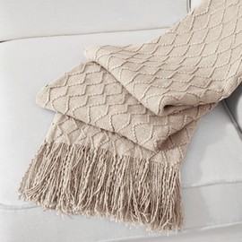 BATTILO HOME Khaki Throw Blankets for Couch, Taupe Lightweight Decorative Blankets and Throws, Boho Warm Knit Blanket for Men and Women, 50"x60"