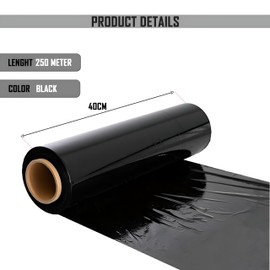 Black Pallet Stretch Wrap Extra Long Roll Standard Core Thick Shrink Wrap Cling Film Plastic Wrap Packaging for Removal Industrial & Warehouse Use (400mm x 250mX20 mic, 1 PACK)