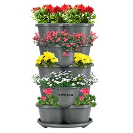 VIVOSUN 5 Tier Vertical Gardening Stackable Planter for Strawberries, Flowers, Herbs, Vegetables, Grey
