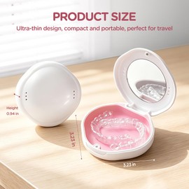 Portable Slim Secure Aligner Retainer Case Mirror Vents Travel White Pink