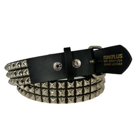 Three Row Pyramid Studded Genuine Leather Belt By Funk Plus Snap Off Buckle FUNK LOGO Snap (Medium)