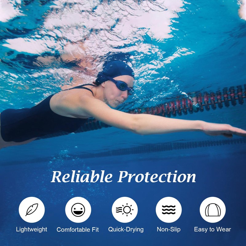 3Pcs Unisex Polyester Swimming Cap, Assorted Colours Fabric Swim Cap,