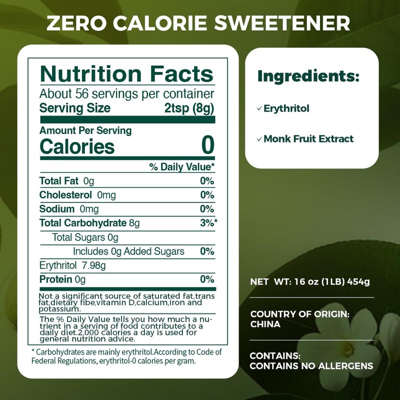 Lesweet Monk Fruit Sweetener with Erythritol, Monk Fruit Extract, 1:1