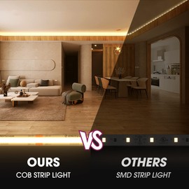 EMITEVER LED Strip Light Warm White 3000K 16.4ft,24V DC COB Dimmable Tape Lights with RF Controller,Premium High Density Power Adapter,1600LEDs Suitable for Bedroom,Kitchen Cabinets,Indoor Use