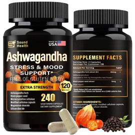 SoundHealth Organic Ashwagandha Capsules Supplement - 7000mg Herb Powder Equivalent per Serving - Immune Support, Hormone Balance - Enhanced Nutrient Absorption - 240 Capsules (120 Servings)