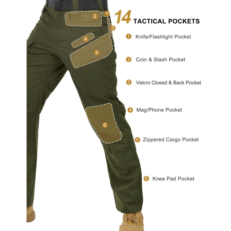 HARD LAND Men's Tactical Pants Ripstop with 14 Multi Pockets