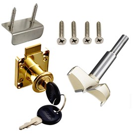 Cabinet Lock Drawer Lock + Door Puncher Set, Letter Box Lock, Door Lock, Model CT-138-22, Door Opener Diameter 0.75 inch / 20MM, Suitable for Door Panel Thickness of 17 mm-22 mm. 1 Set [Gold]