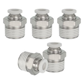 sourcing map 5 Pcs NPT Push to Connect Air Fittings, Male Straight 1/4" Tube OD x 3/8" NPT Thread Air Quick Connector Coupling Adapter for Gas Hose Pneumatic Tools, White