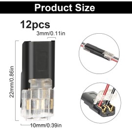 2-Pin Cable Connector Plug, Pack of 12 Car Plug Connector Connector Connection Terminal 2 Pin, 18-24AWG Wire Quick Splice Connector Cable Crimp Connector