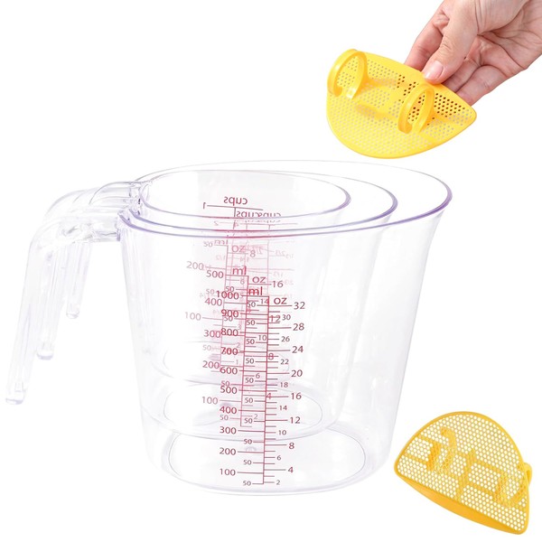 3 Pcs Nesting Liquid Measuring Cups with 2 Filter Baffles,