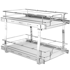 Happybuy 2 Tier 13"W x 21"D Pull Out Cabinet Organizer, Heavy Duty Slide Out Pantry Shelves, Chrome-Plated Steel Roll Out Drawers, Sliding Drawer Storage for Inside Kitchen Cabinet, Bathroom.