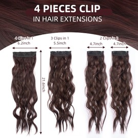 Ideal Swan Clip-In Extensions, Dark Brown, Clip-In Hair Extensions Clips, Wavy, Hairpieces, Natural, 4 Pieces, Synthetic Extensions for Women
