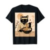 Samurai Cat Eating Ramen in Kimono Japanese Food Art T-Shirt